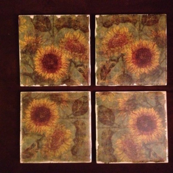 Set of 4 Sunflower Ceramic Coasters - Picture 1 of 1